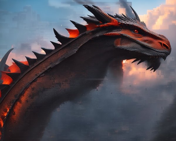 Majestic dragon with shimmering red and black scales