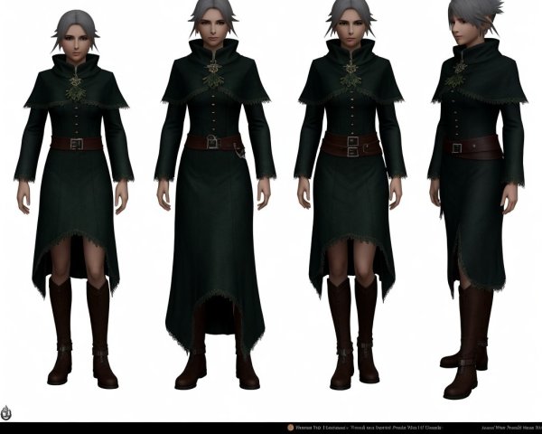 Female Character Design in Dark Green Dress and Boots