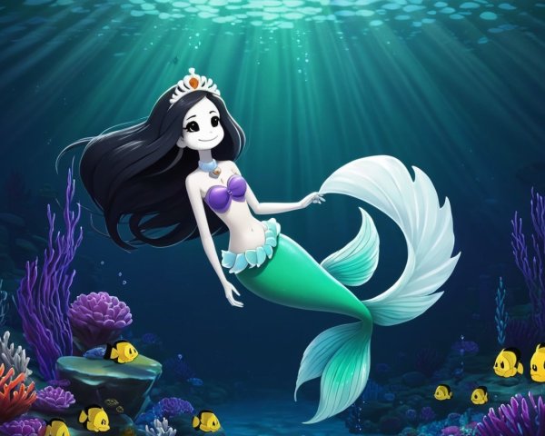 Whimsical Underwater Scene with Cheerful Mermaid
