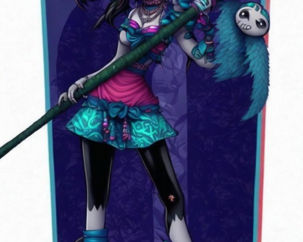 Stylized Character with Purple Hair in Mystical Forest