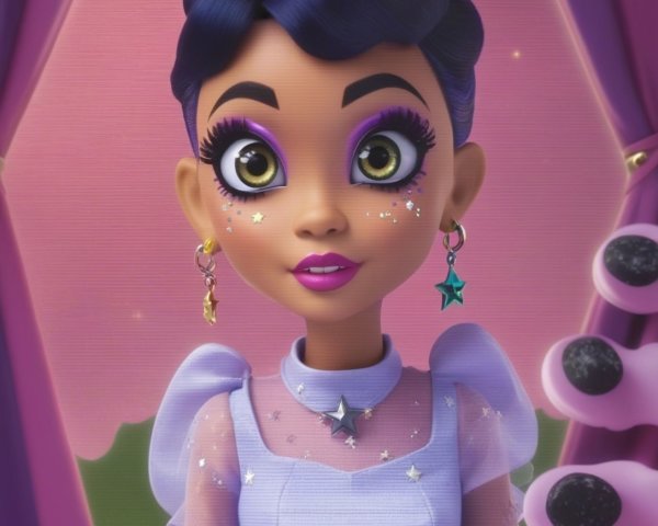 Whimsical Doll with Large Eyes and Stylish Outfit