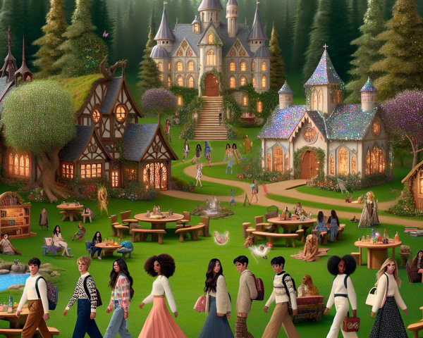 Diverse Young People in Whimsical Forest Setting