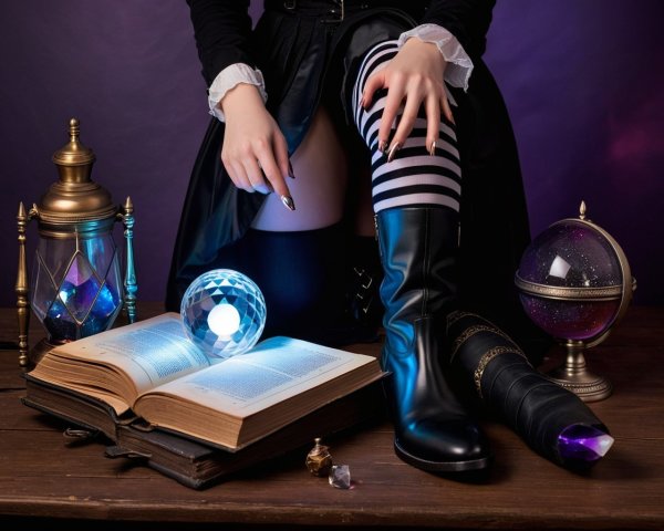 Gothic Scene with Spellbook and Mystical Elements