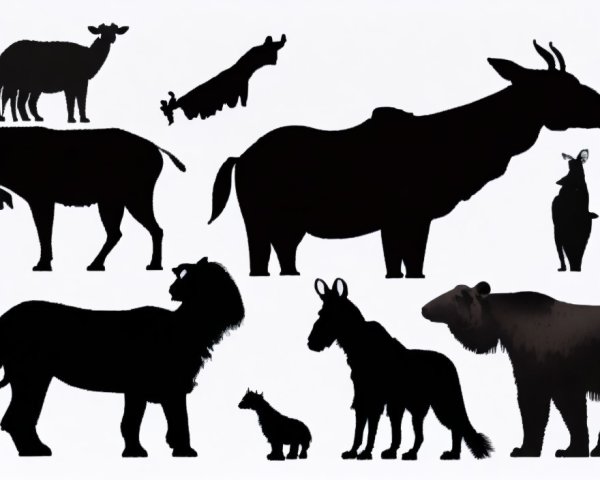 Animal Silhouettes on White Background Displayed
