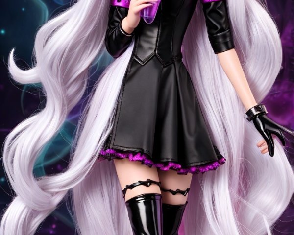 Stylish doll with silver hair and witch attire