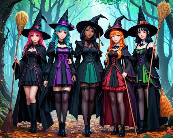 Enchanting Witches in a Magical Forest Setting