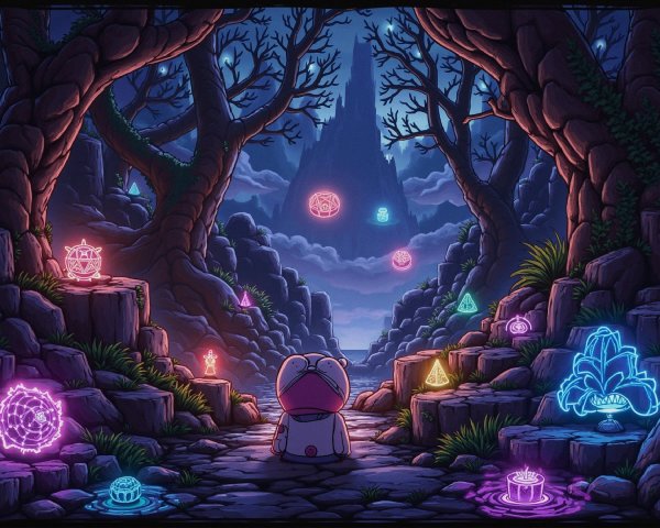 Mystical Landscape with Cute Character and Castle