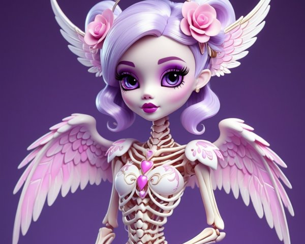 Whimsical Doll with Skeletal Design and Wings