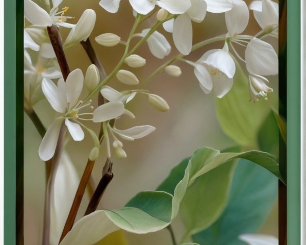 Close-Up of White Blossoms Among Green Leaves