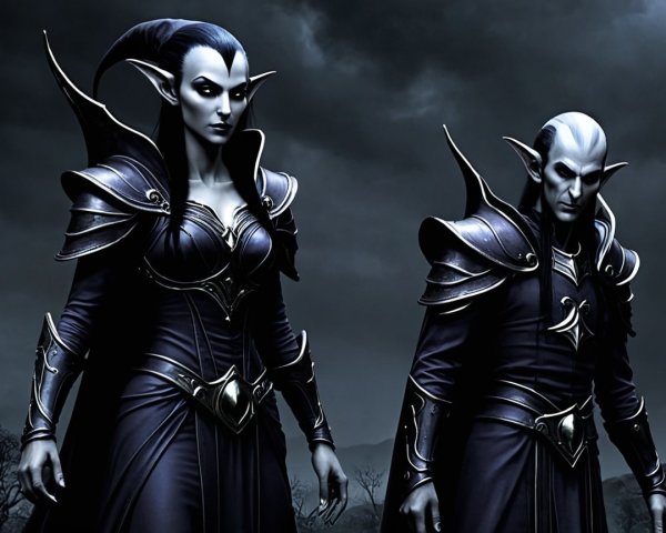 Fantasy Figures in Dark Armor with Elongated Ears