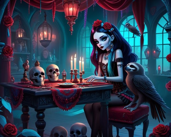 Gothic Room with Tarot Cards and Enigmatic Atmosphere