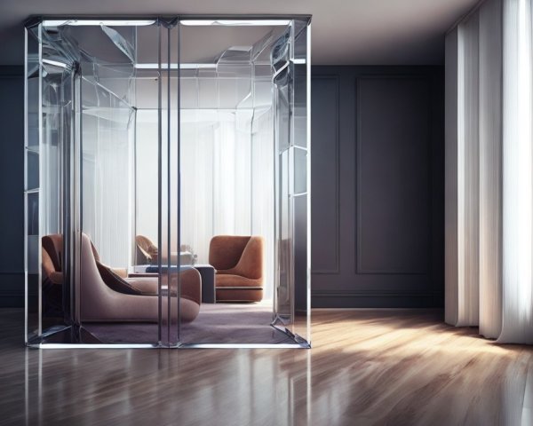 Modern Minimalist Living Space with Acrylic Enclosure
