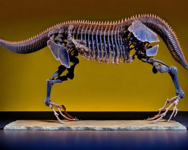 Dinosaur Skeleton Displayed with Gradient Background