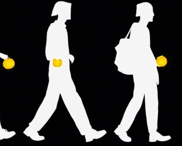 Silhouetted Figures with Pumpkin Lanterns on Black Background