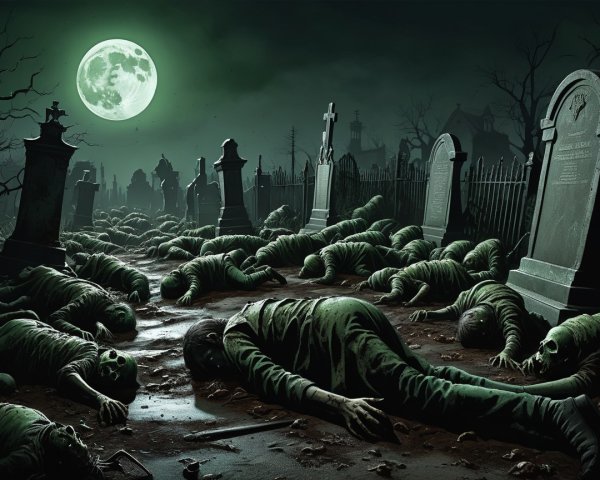 Eerie Graveyard Scene Under Full Moonlight