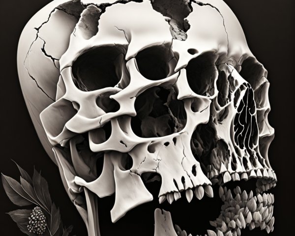Detailed Artistic Depiction of a Cracked Skull