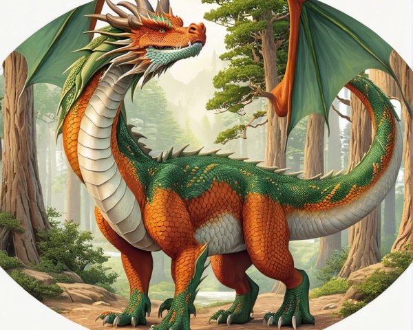 Majestic dragon in a lush forest setting