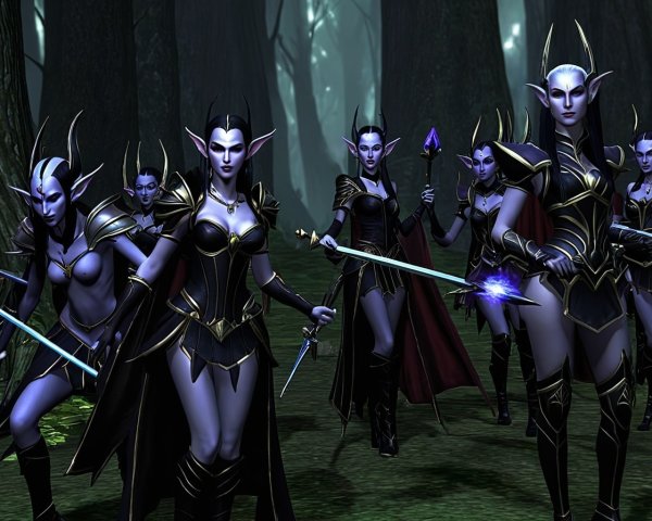 Armored Dark Elves in a Mystical Forest Setting