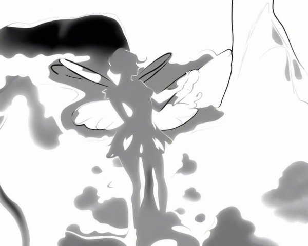 Whimsical Fairy Silhouette in Mystical Landscape