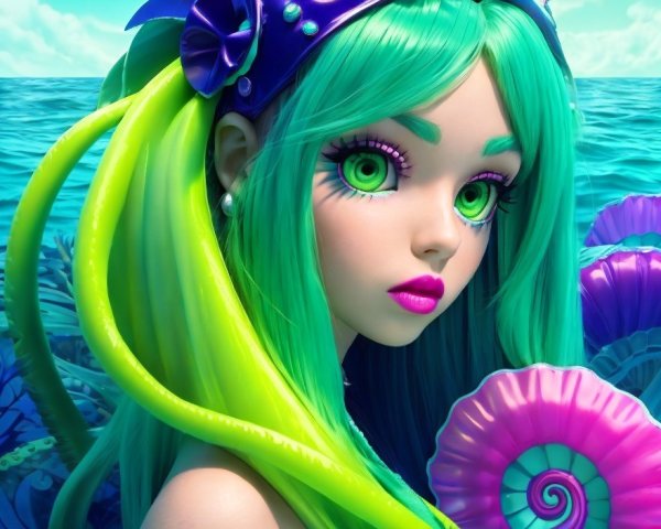 Character with Green Hair in Underwater Scene