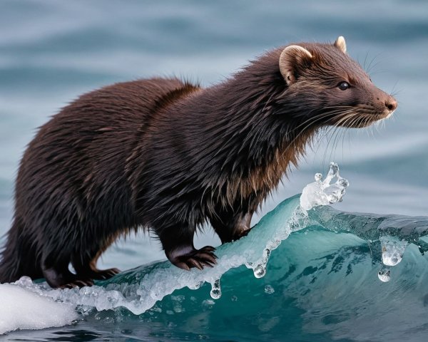Brown Furred Animal on Glistening Wave Surface