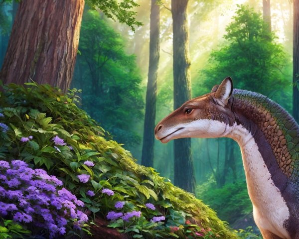 Lifelike Dinosaur in a Vibrant Forest Setting