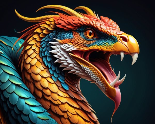 Vibrant Stylized Dragon Head with Colorful Features