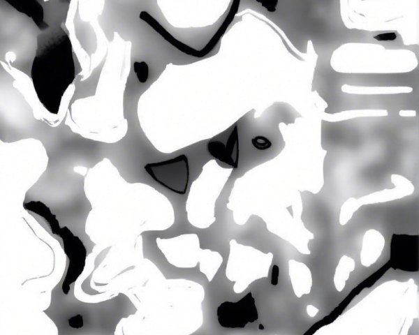 Abstract Black and White Composition with Swirling Patterns