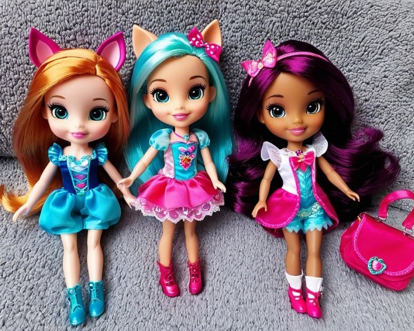 Colorful dolls with distinct hairstyles and outfits