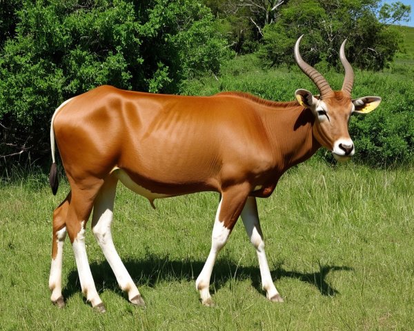 Brown Cattle with White Markings in Green Pasture