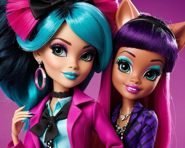 Stylish dolls with vibrant hair and fashionable outfits