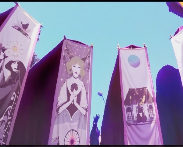 Colorful Banners with Unique Illustrations Outdoors