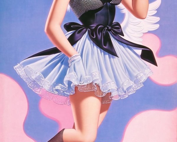 Whimsical Character with Pink Hair and Angelic Wings