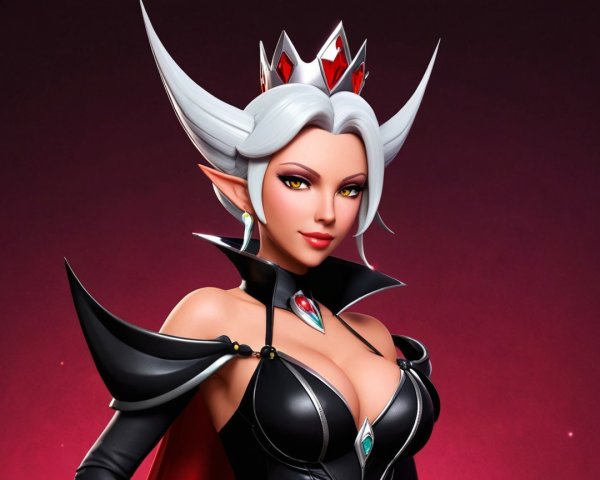 Character Description: Angular Features and Regal Attire