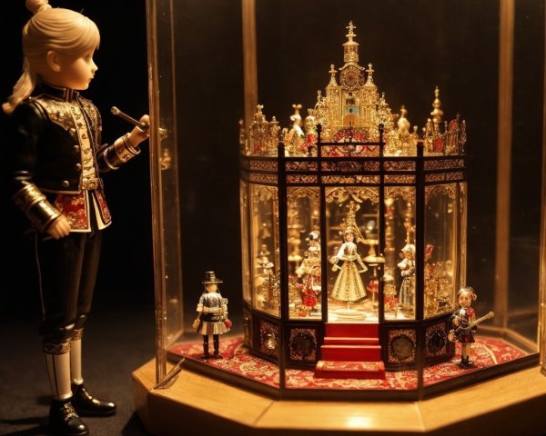 Ornate Miniature Palace Display in Glass Case
