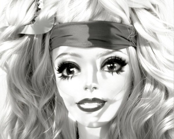 Monochromatic Portrait of Doll-like Figure with Features