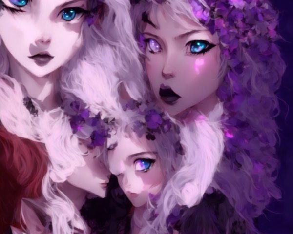 Surreal Artwork of Ethereal Figures with Blue Eyes