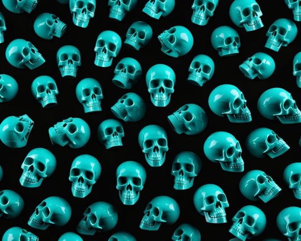 Turquoise Skulls Pattern on Black Background