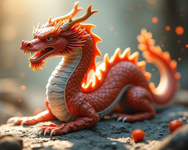 Detailed Model of a Vibrant Orange and Red Dragon