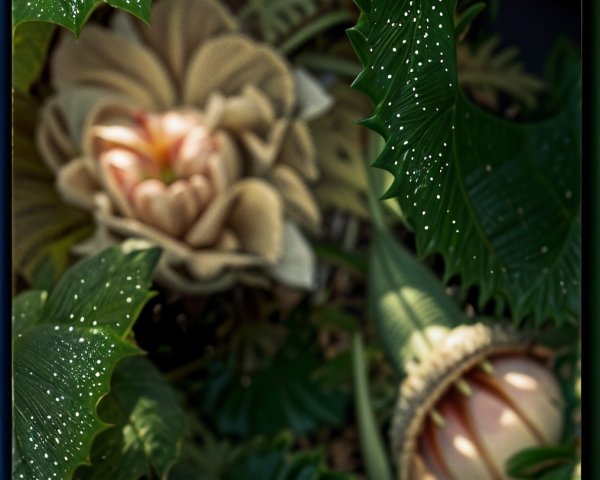 Tropical Foliage and Flowers Create Vibrant Scene