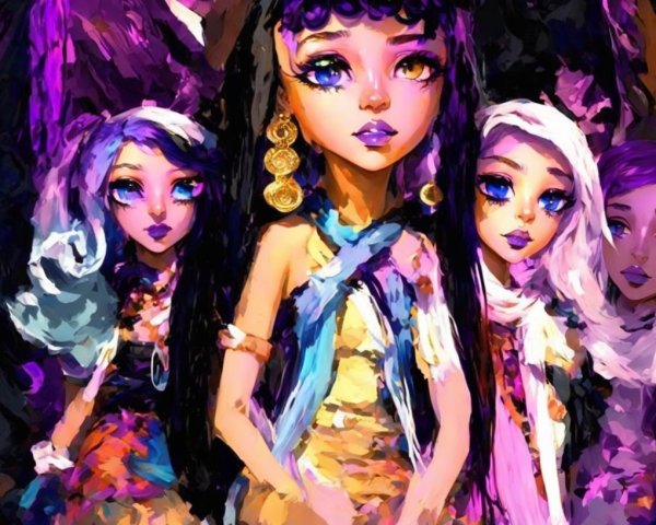Vibrant Illustration of Four Ethereal Fantasy Characters