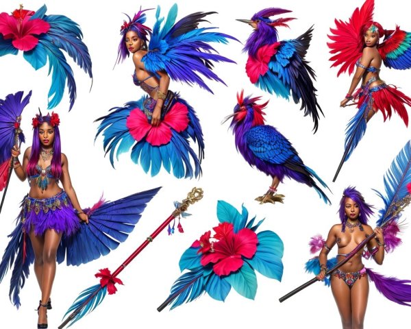 Vibrant Tropical-Inspired Designs with Female Figure