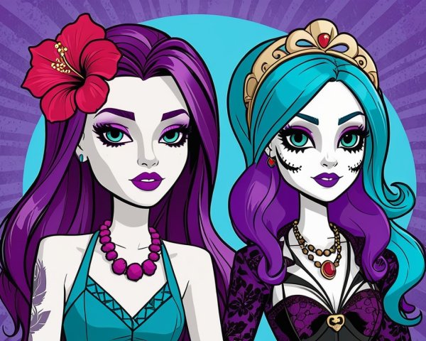 Gothic-Themed Characters with Stylish Outfits and Hair