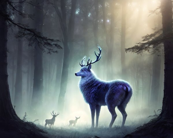 Mystical Creature in a Misty Forest Setting