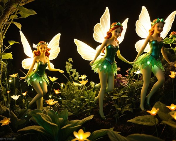 Whimsical Fairy Figurines in a Magical Garden Scene