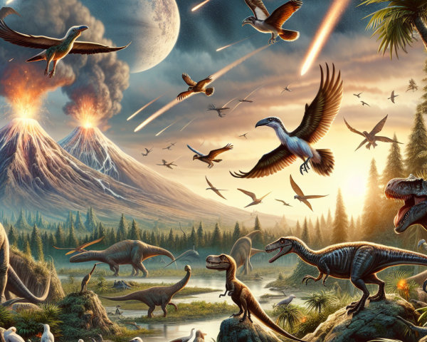 Prehistoric Landscape with Dinosaurs and Birds