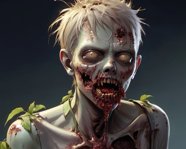 Grotesque Undead Figure with Nature's Resilience