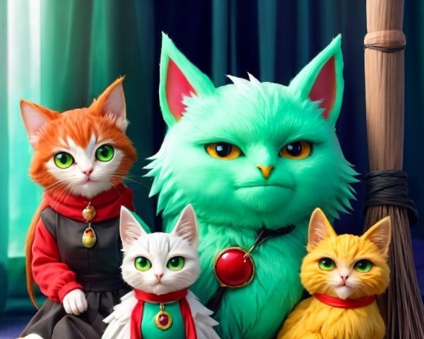 Whimsical Anthropomorphic Cats in Vibrant Colors