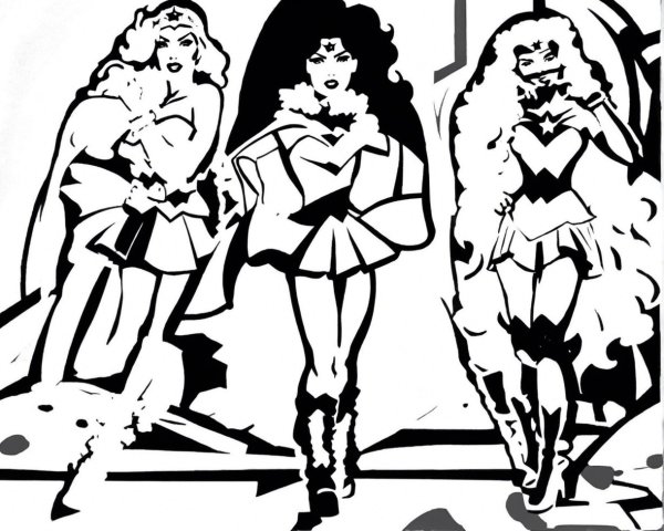 Three Female Superheroes in Bold Black-and-White Art