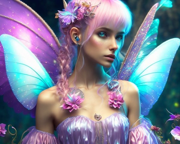 Fairy with Iridescent Wings in Mystical Forest